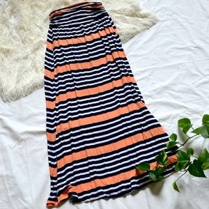 Navy/Coral/White Stripped Maxi Skirt